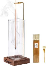 Incense Holder, Wooden Incense Holder for Sticks with Glass Ash Catcher